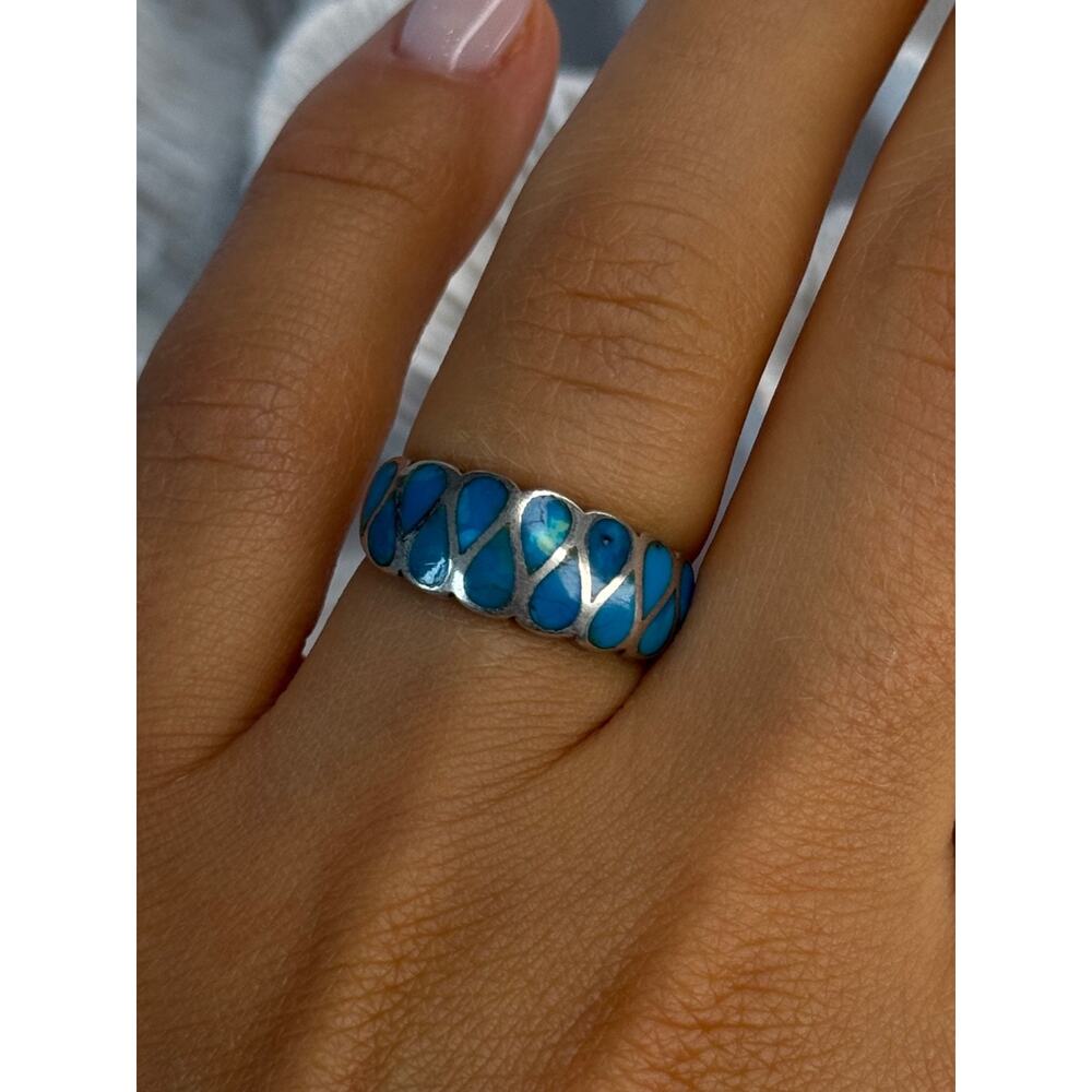 925 Sterling Silver Turquoise Ring Size 7 - Picture 4 of 10